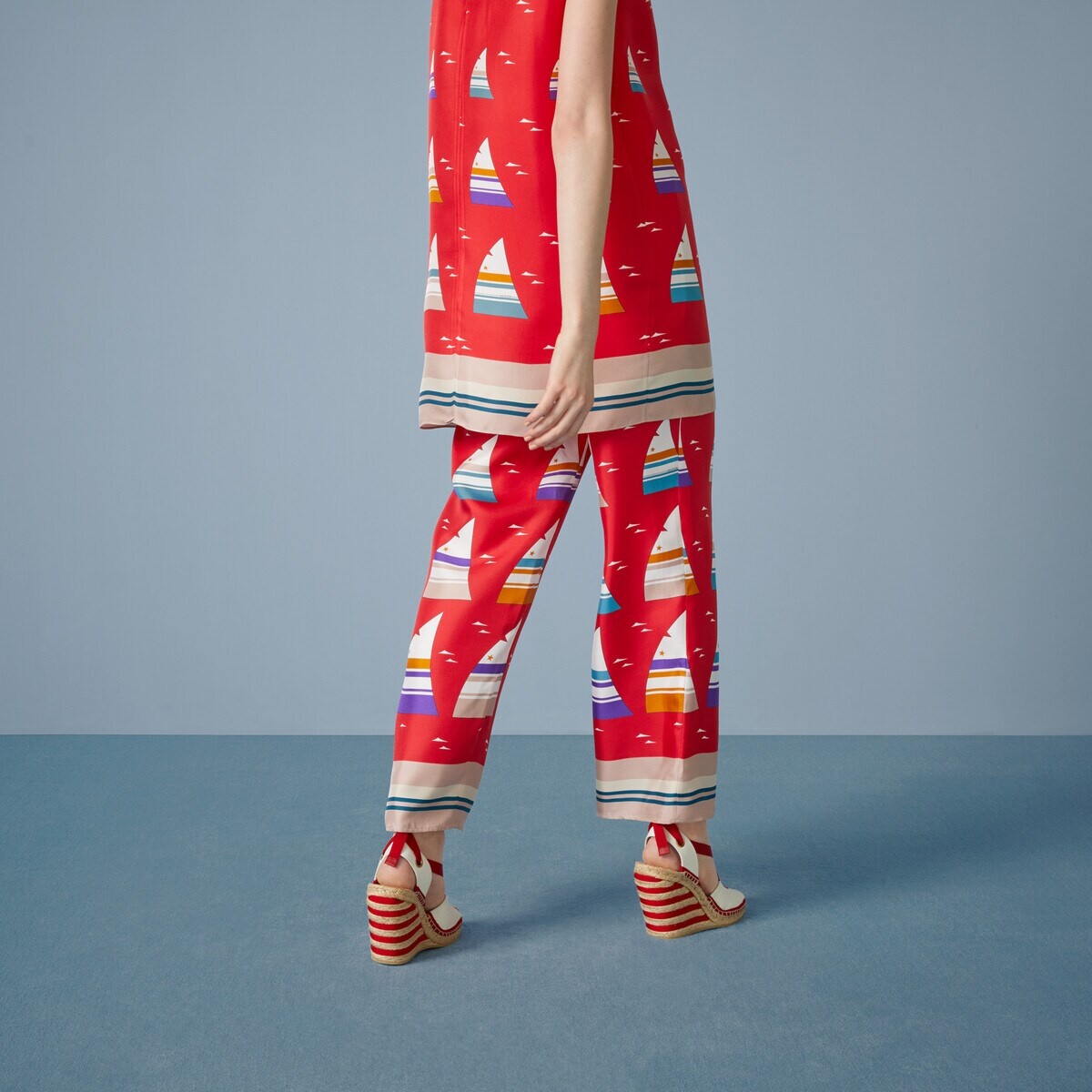 Striped boat print silk pant - 6
