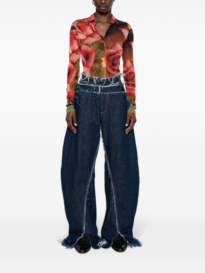 Jean Paul Gaultier rose-print mesh shirt outlook