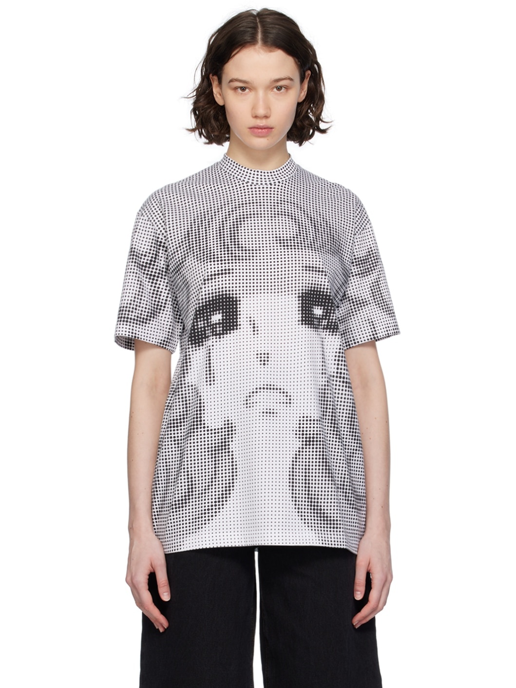 Black & White Pixel Crying Girl T-Shirt - 1