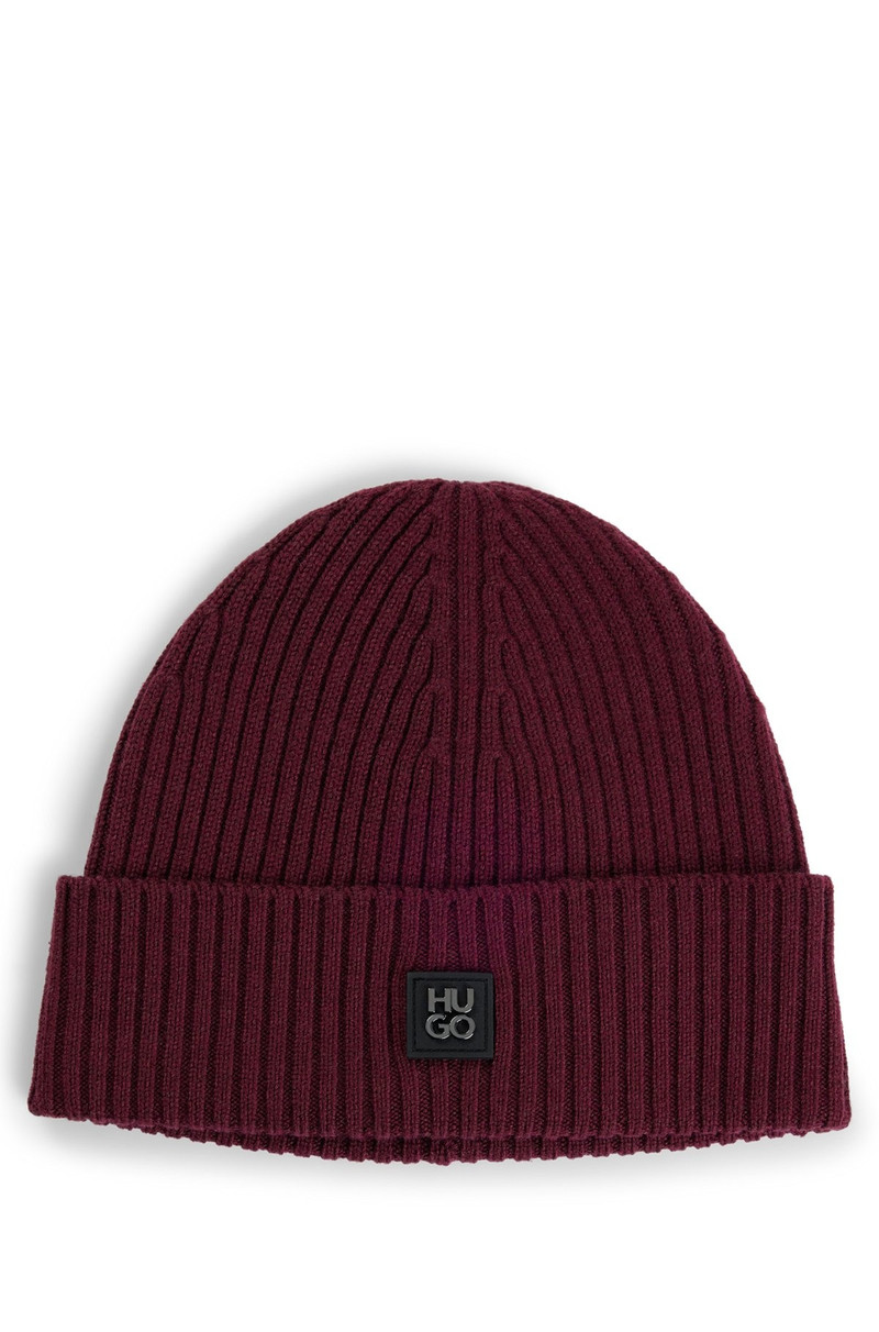 VIRGIN-WOOL BEANIE HAT WITH STACKED LOGO 1