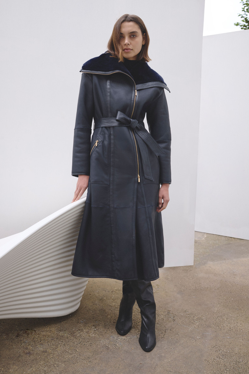 Reversible Shearling & Leather High Collar Maxi Coat 1