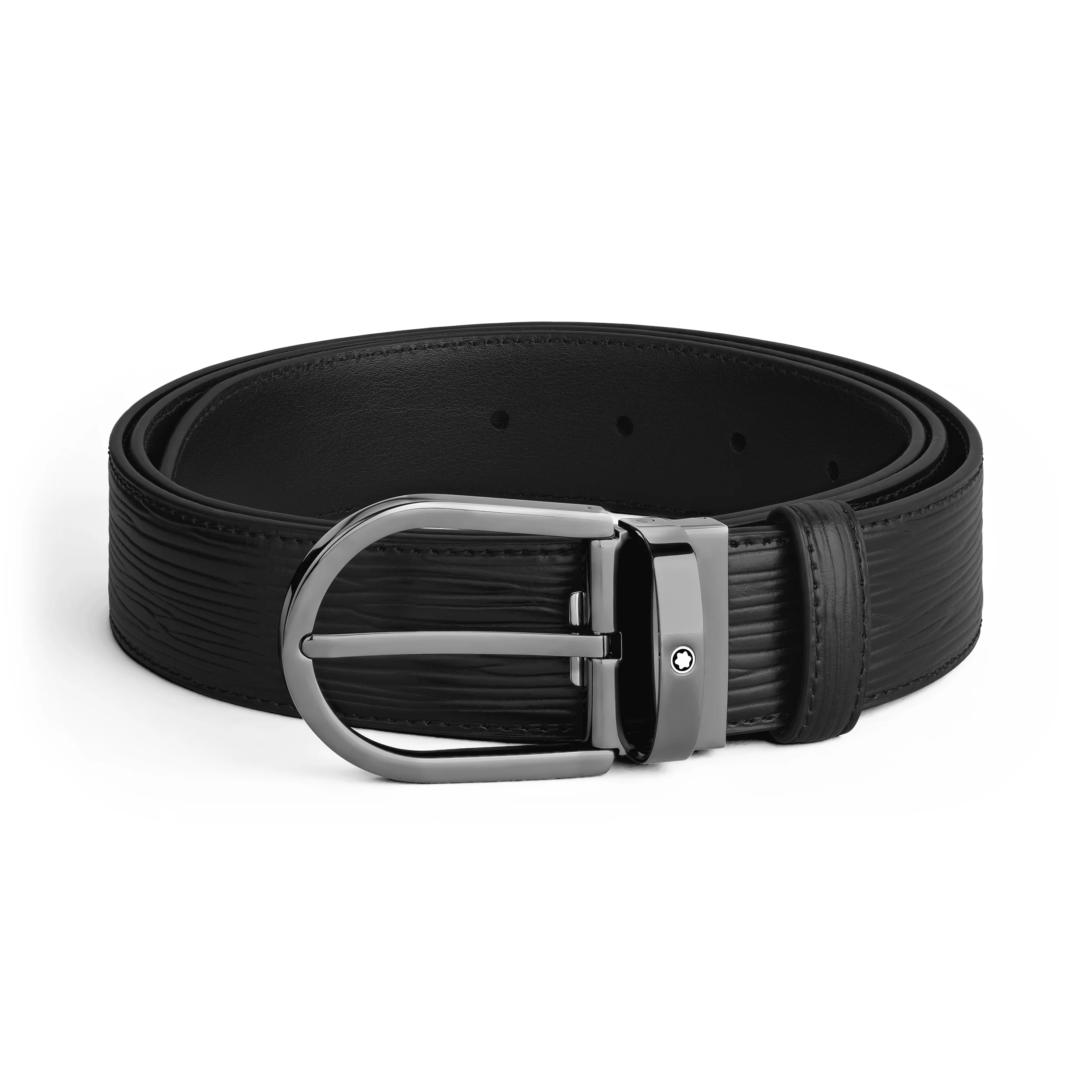 HORSESHOE BUCKLE BLACK 35MM LEATHER BELT - 1