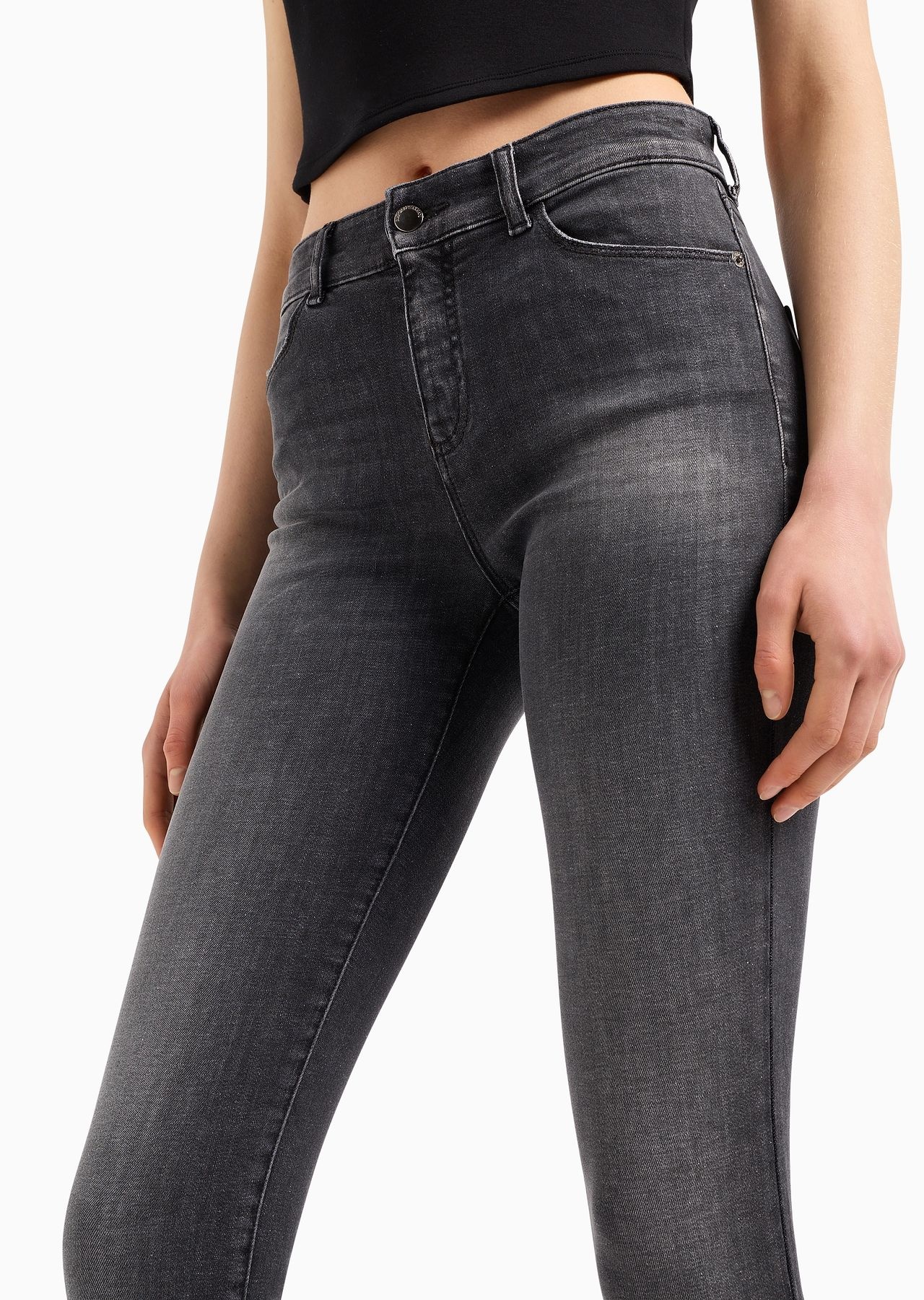 J18 High-rise, skinny-leg jeans in a worn-look denim - 5
