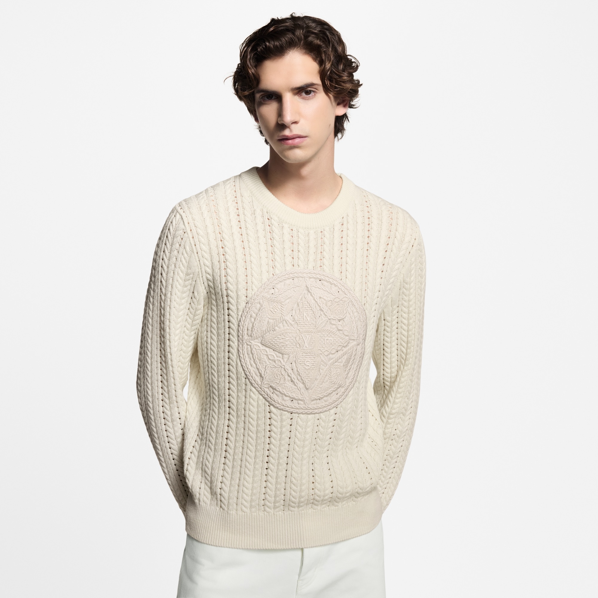 Long-Sleeved Cable-Knit Crewneck - 2