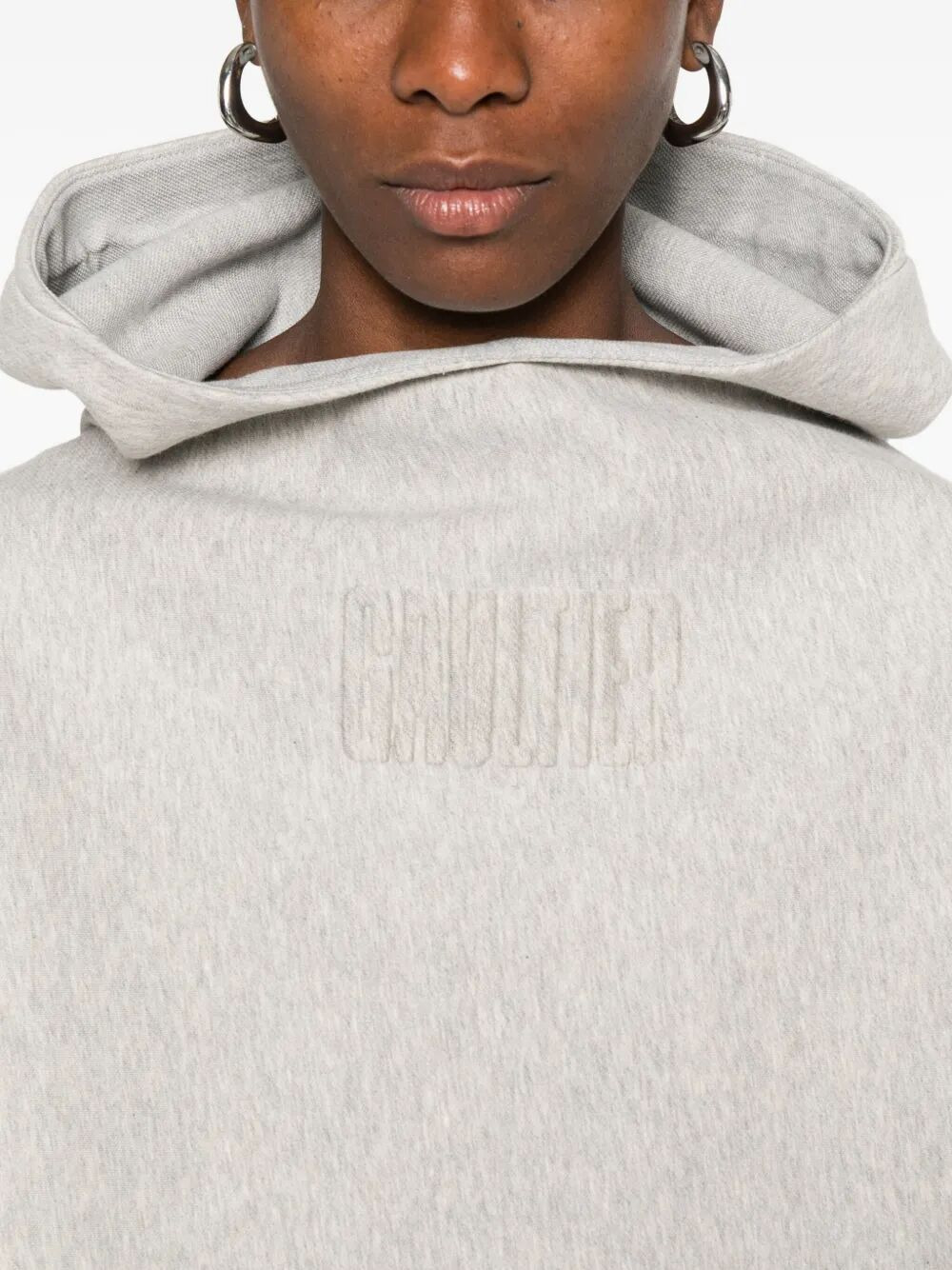 Jean Paul Gaultier Women Bonded Cotton Cropped Bat Sleeves Hoodie With "Gaultier" Embossing - 7
