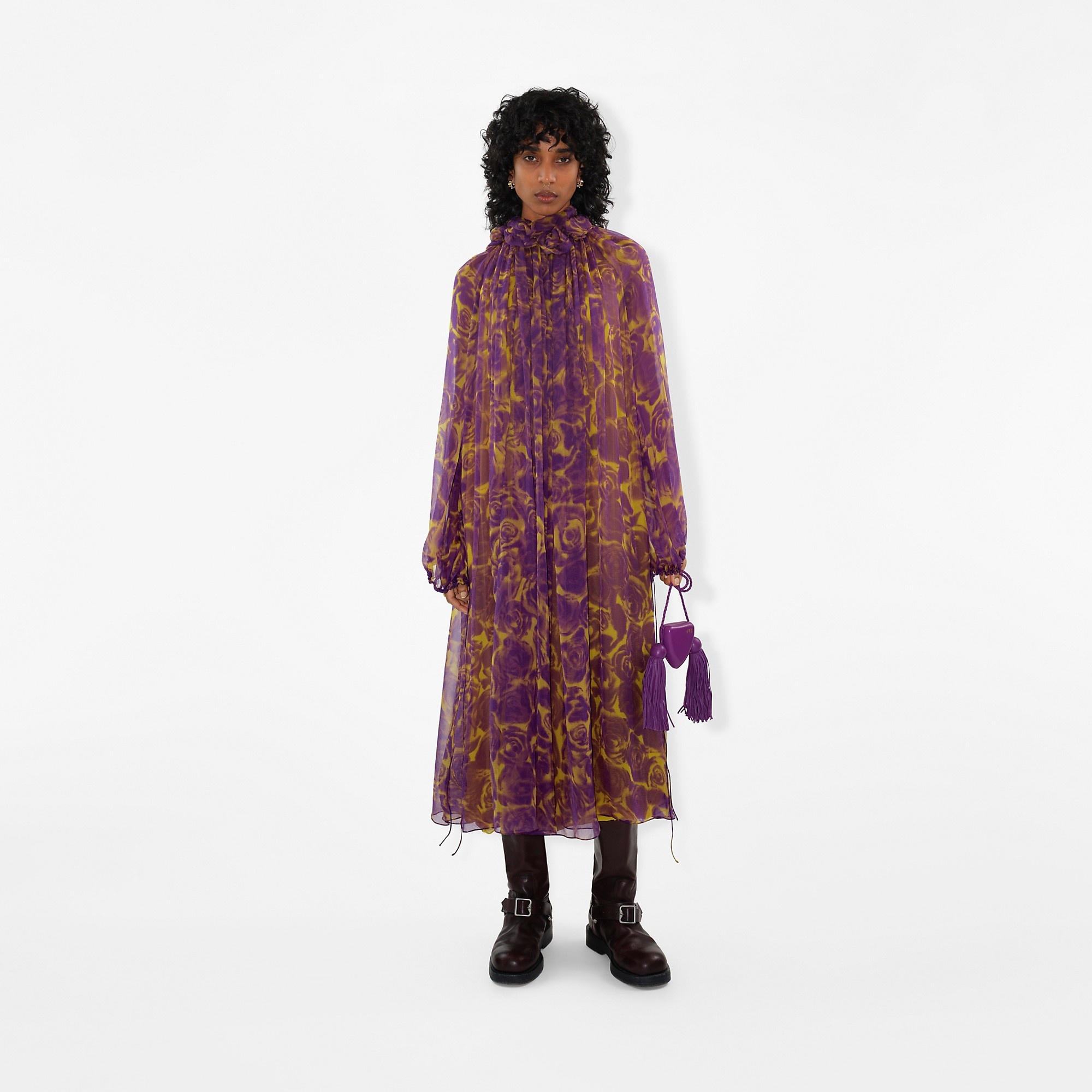 Rose Print Silk Dress - 2