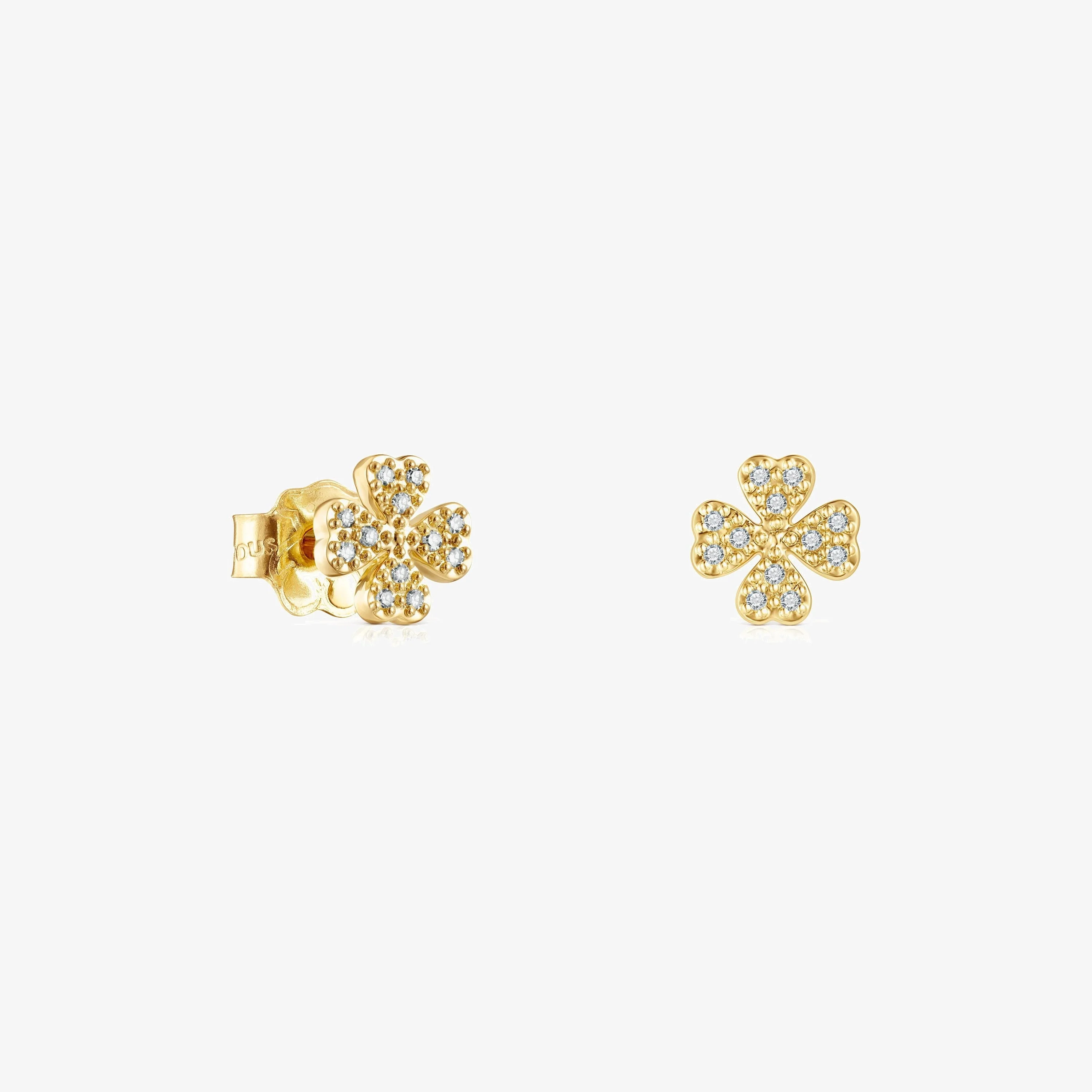 18K solid gold TOUS Good Vibes clover Earrings with Diamonds - 1