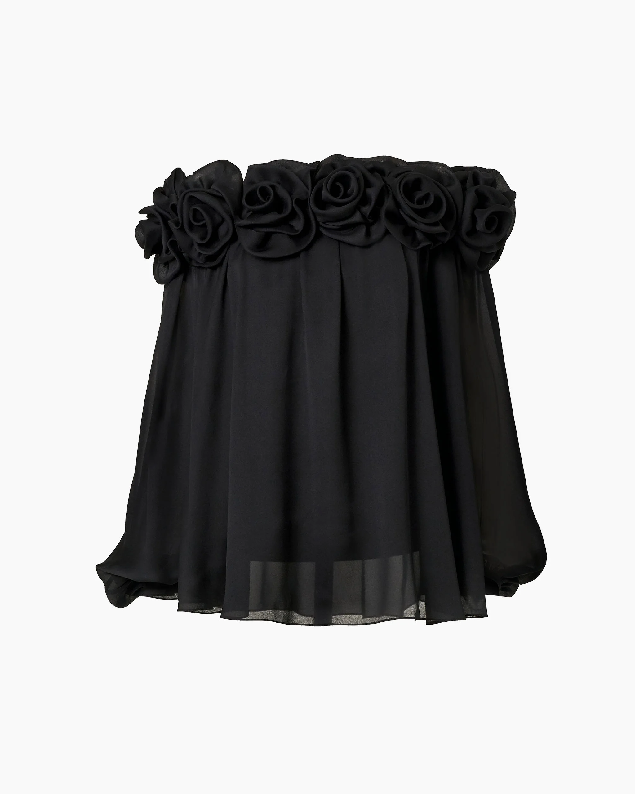 Off-Shoulder Chiffon Top with Rosettes - 1