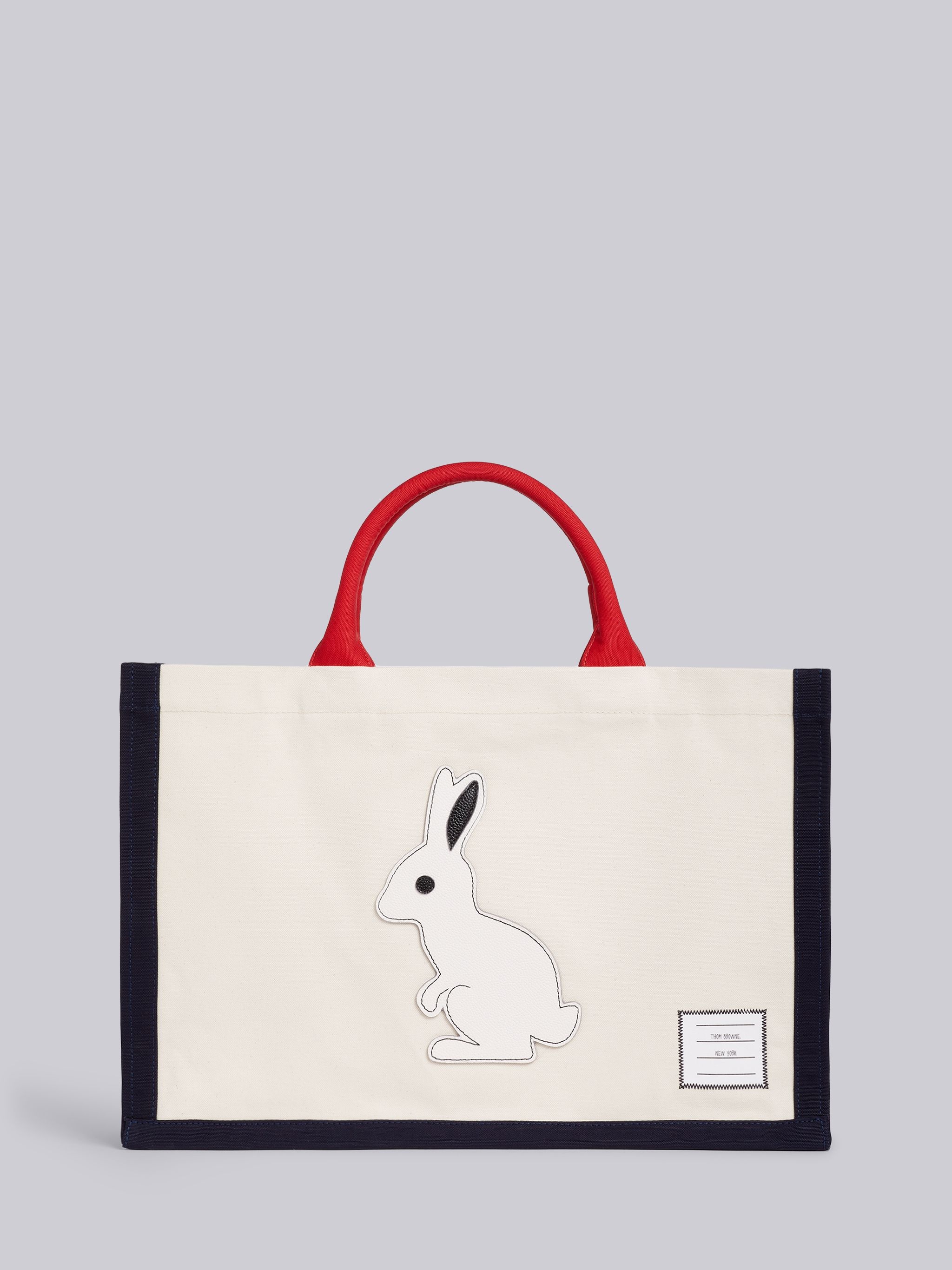 Tricolor Cotton Canvas Rabbit Icon Applique Squared Tote - 1