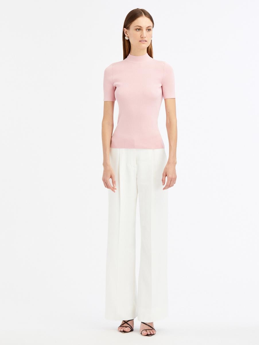 SHORT SLEEVE MOCK NECK RIBBED PULLOVER - 2