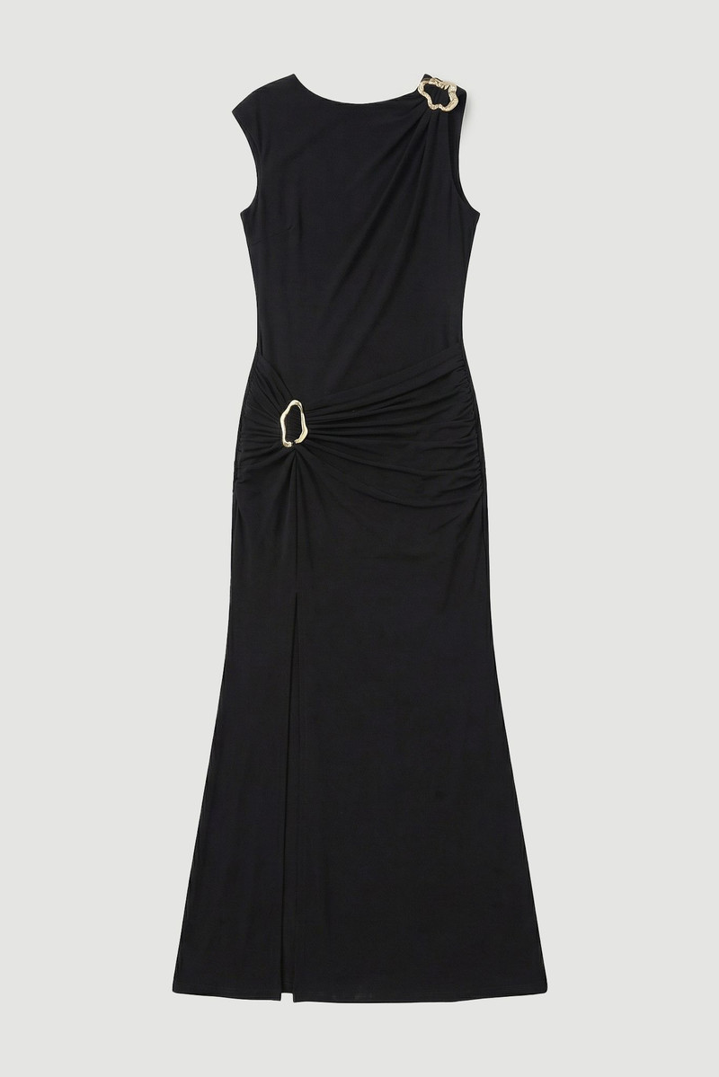 Drapey Crepe Trim Detail Ruched Maxi Dress - 1