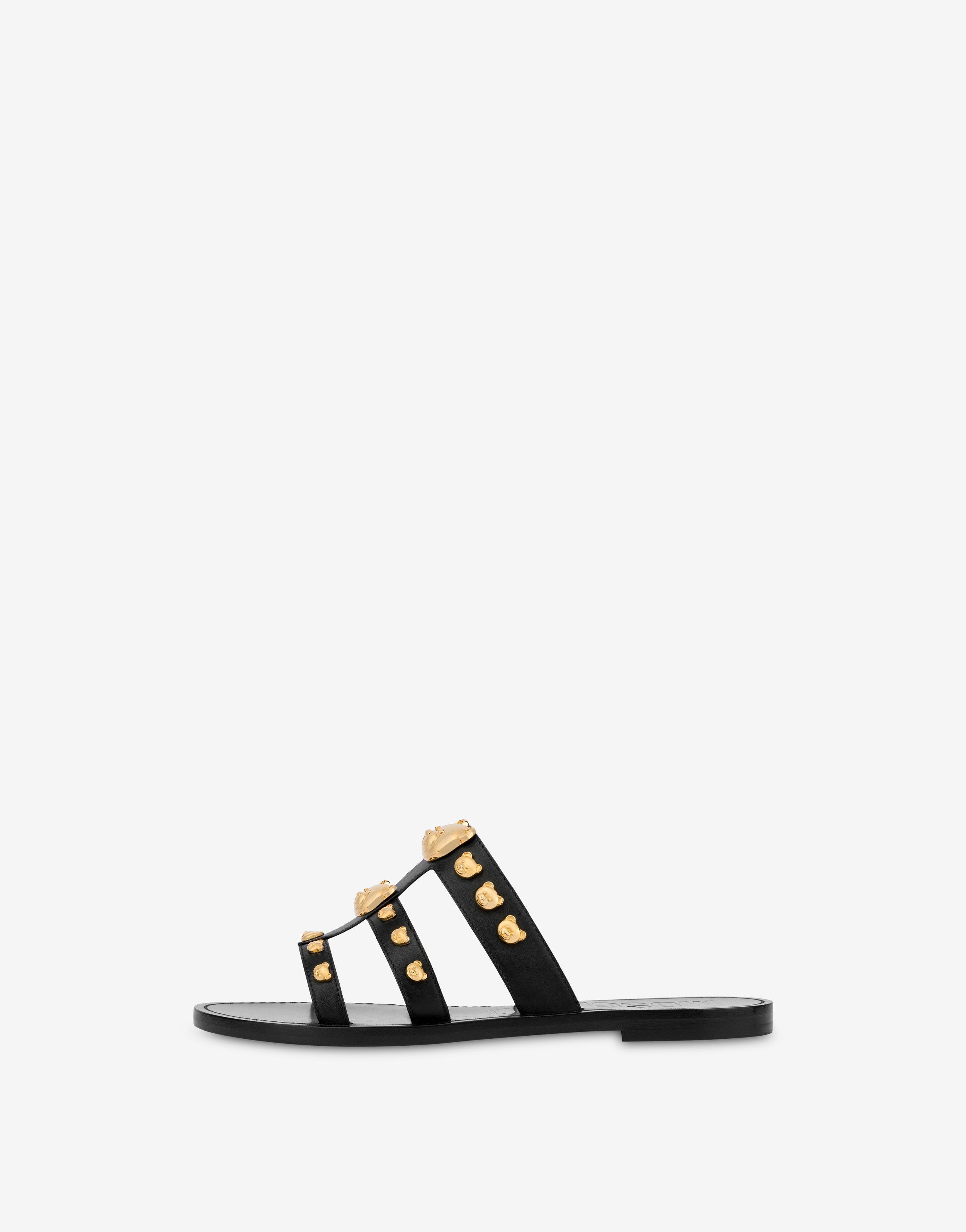 CALFSKIN TEDDY STUDS FLAT SANDALS - 2