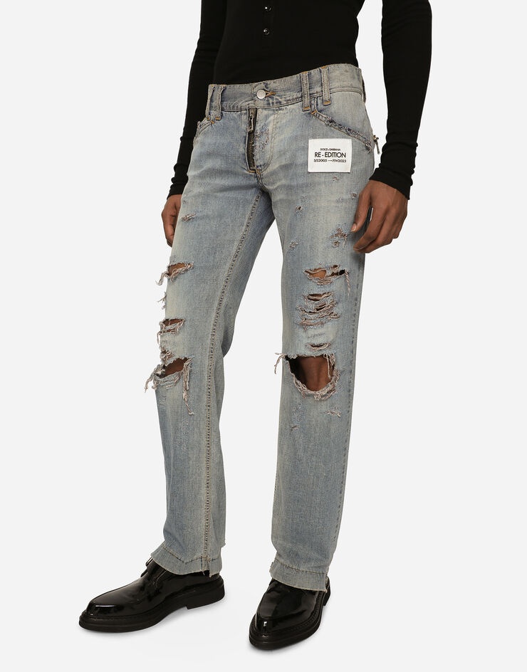 Washed denim jeans with rips - 4
