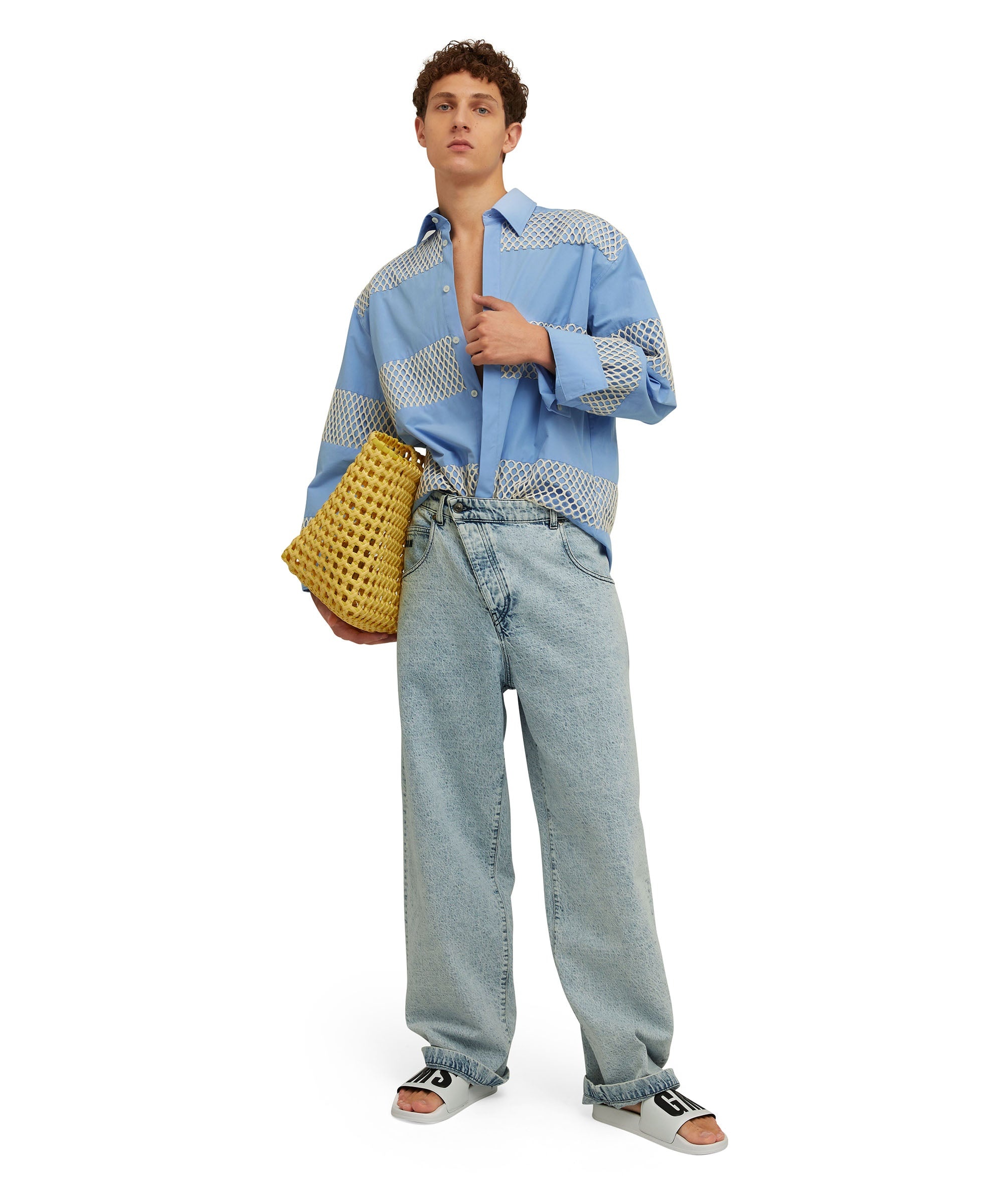 Organic poplin cotton shirt with mesh details - 1