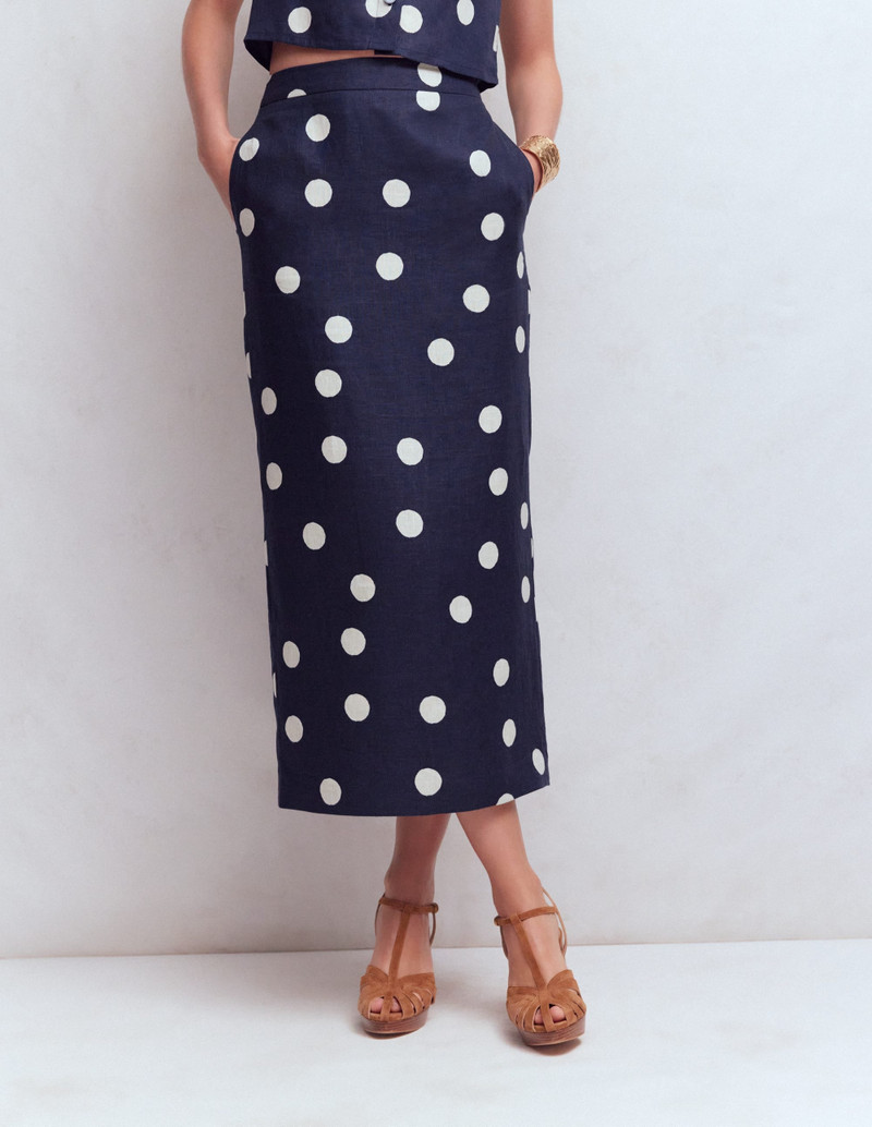 Longline Column Skirt-French Navy, Ivory Spot 5