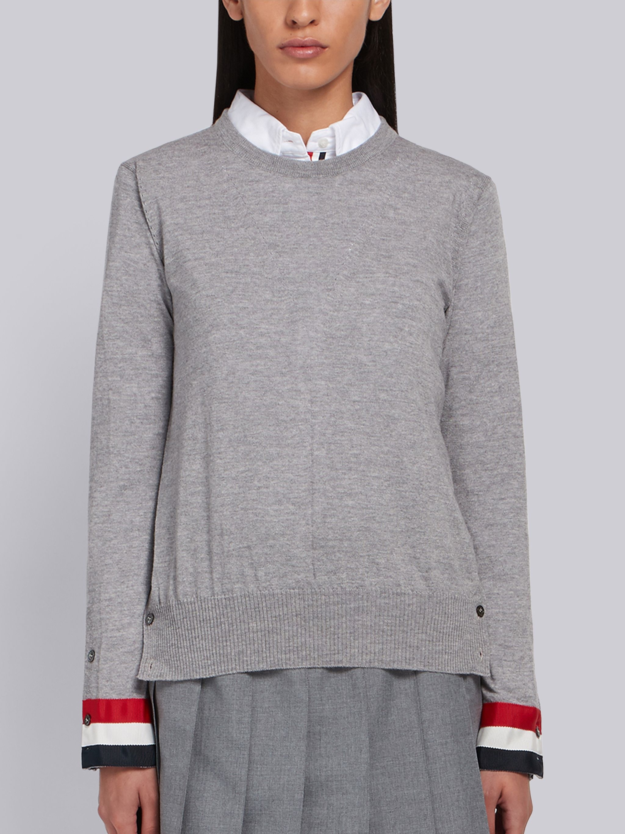 Grosgrain-Cuffed Fine Merino Wool crew neck Pullover - 1