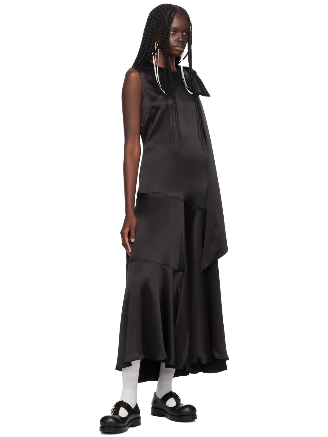 Black Shoulder Bow Sheath Midi Dress - 4
