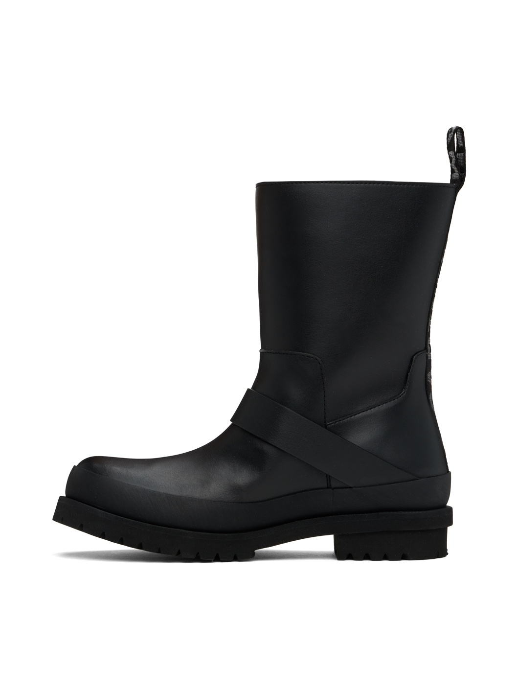 Black Trace Buckle-Strap Biker Boots - 3