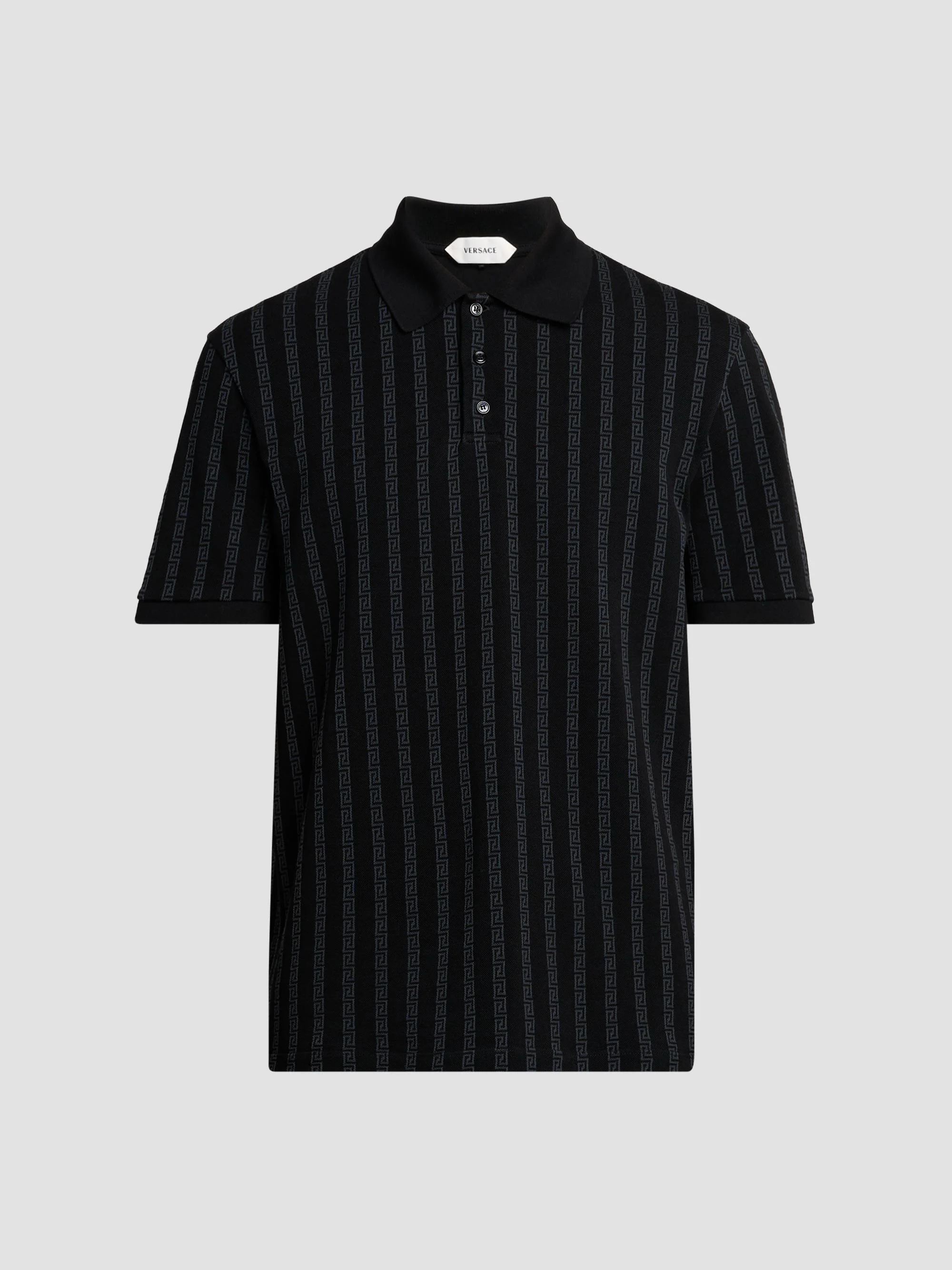 Men's Greca Jacquard Cotton Polo Shirt - Black Grey - 1