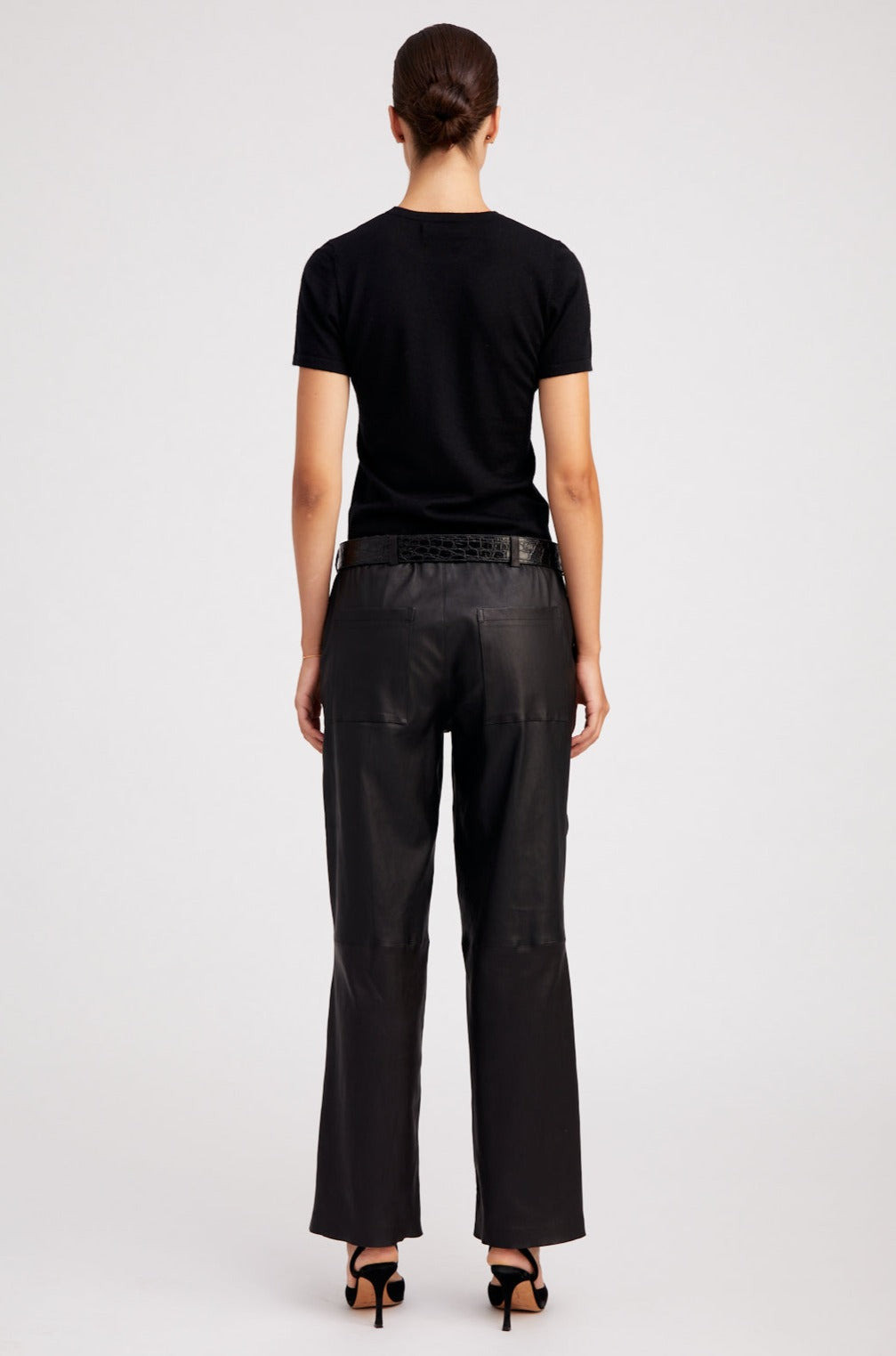 BLACK LEATHER RELAXED TROUSERS - 4