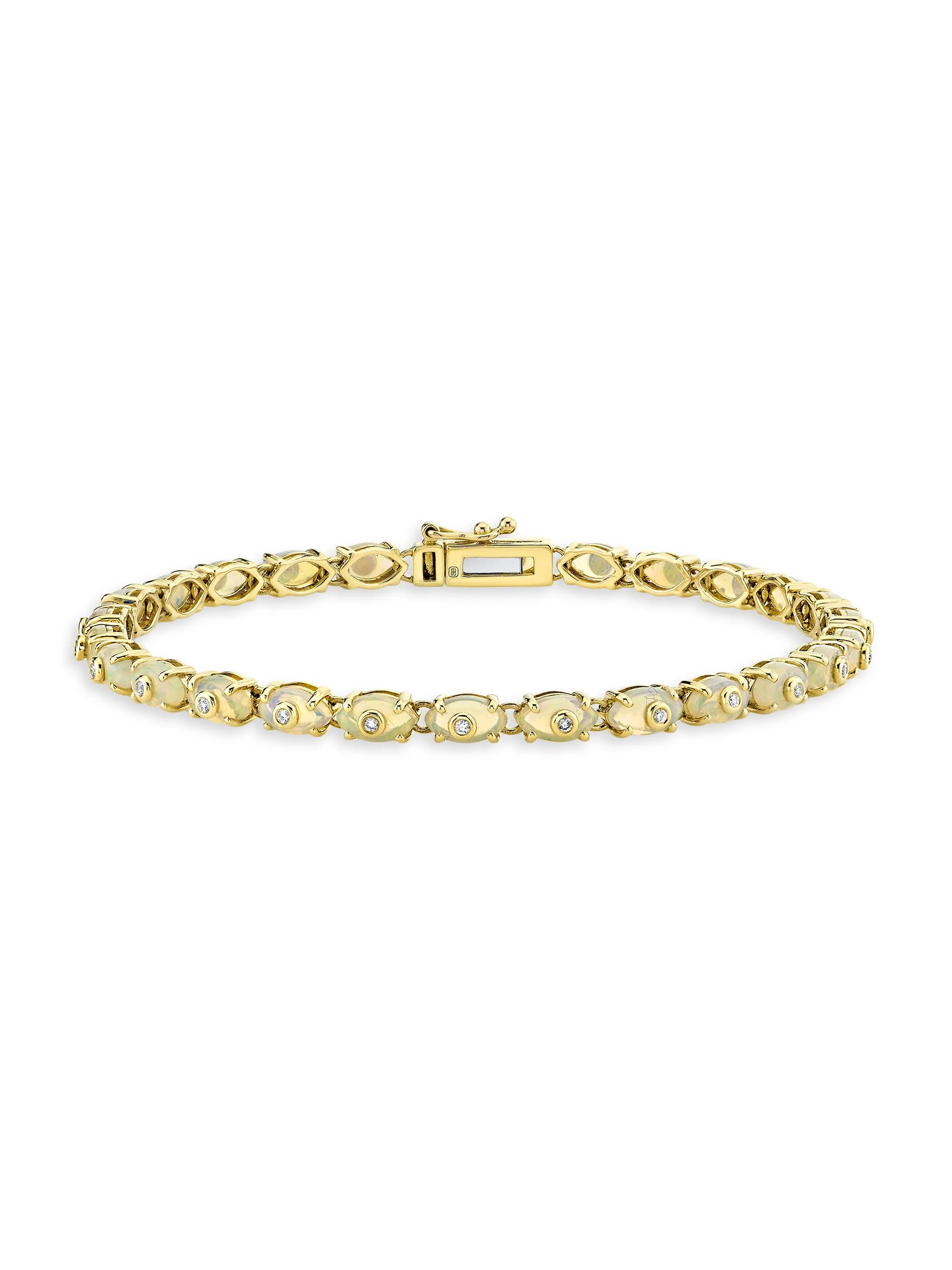 Women's 14K Yellow Gold, Opal & 0.15 TCW Diamond Tennis Bracelet - Yellow Gold - 1