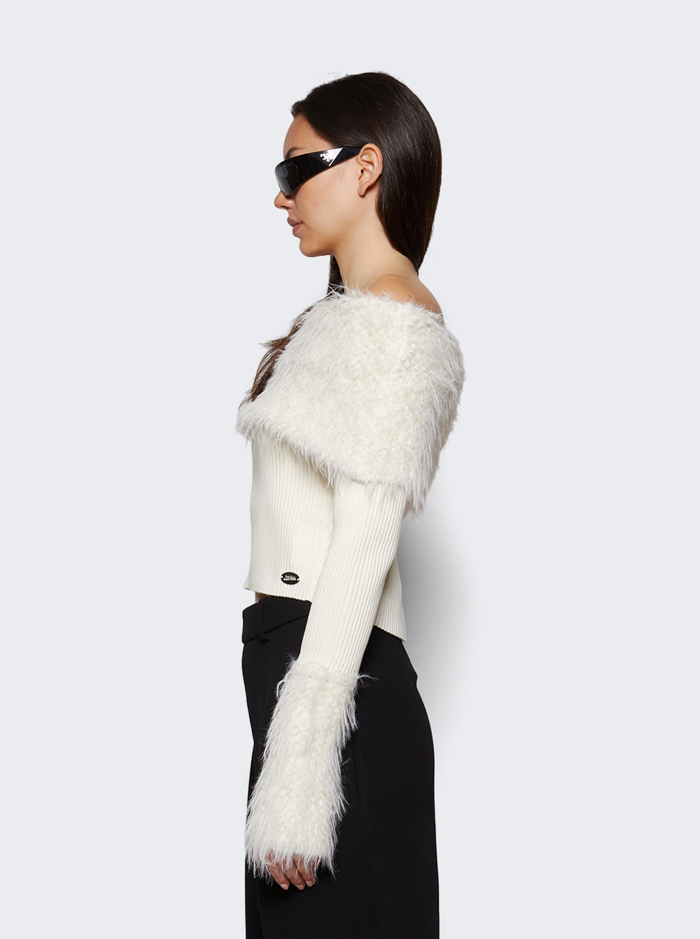 Ribbed Knit And Fuzzy Sweater Ecru - 3