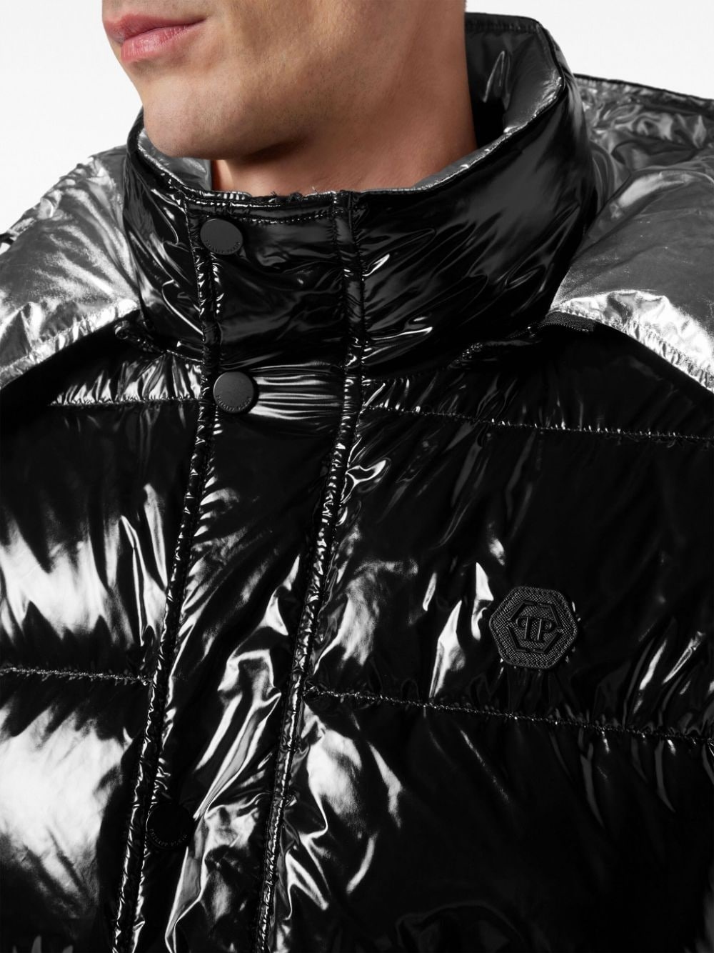 skull-print detachable-hood padded coat - 6