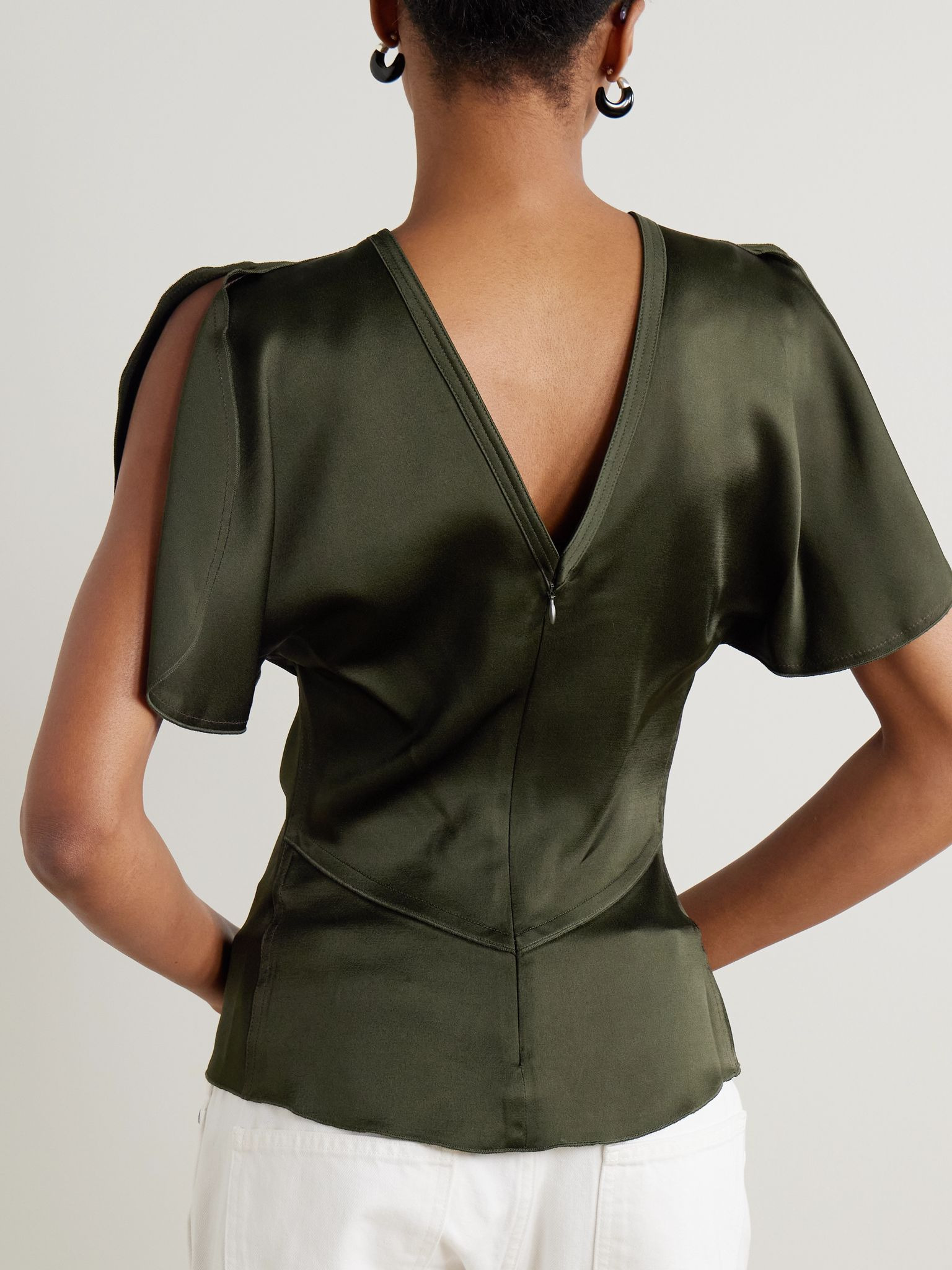 Draped satin blouse Dark green - 4