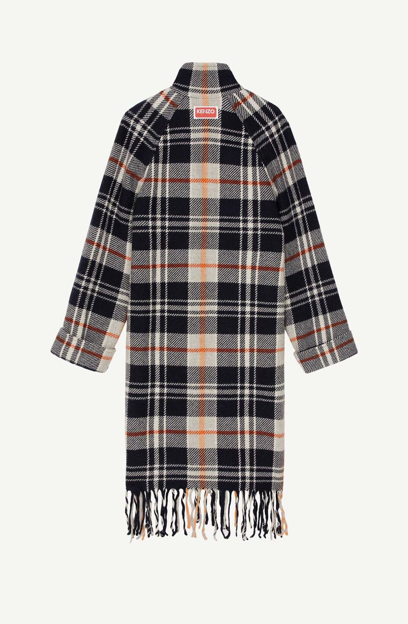 KENZO Fringed checked coat outlook