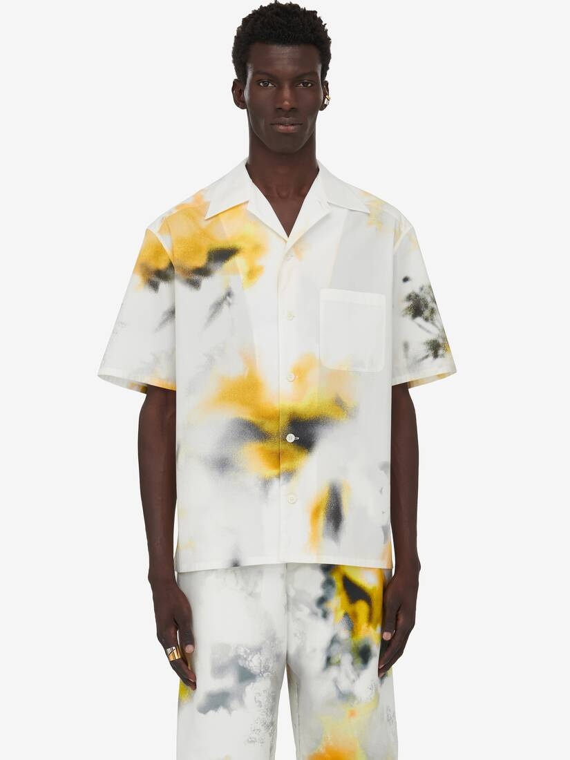 Men's Obscured Flower Bowling Shirt in White/yellow - 5