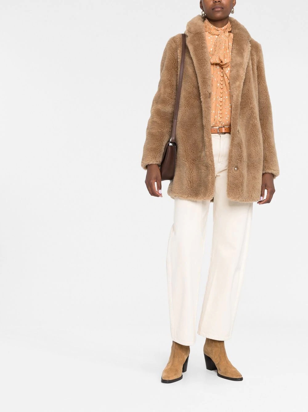 fitted faux-fur button coat - 2