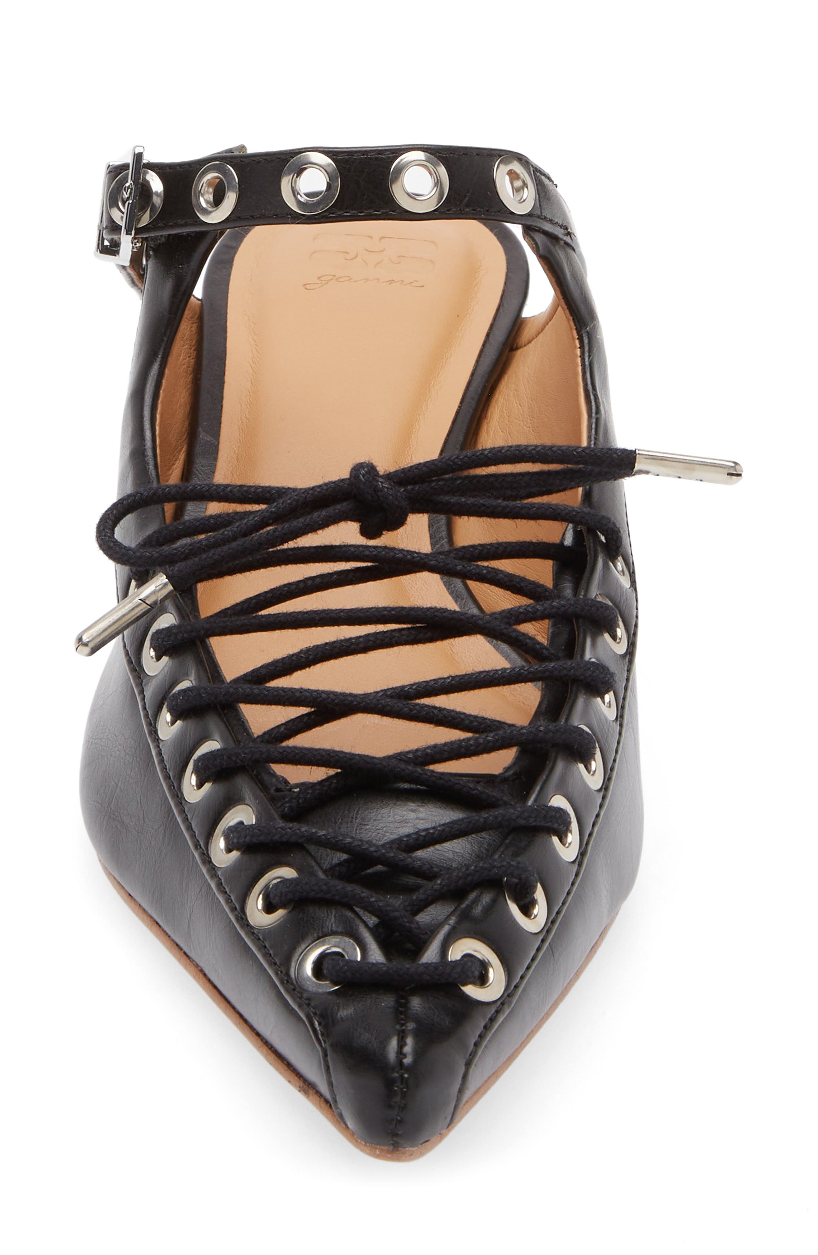 Ganni Eyelets Lace-Up Mule in Black at Nordstrom - 4