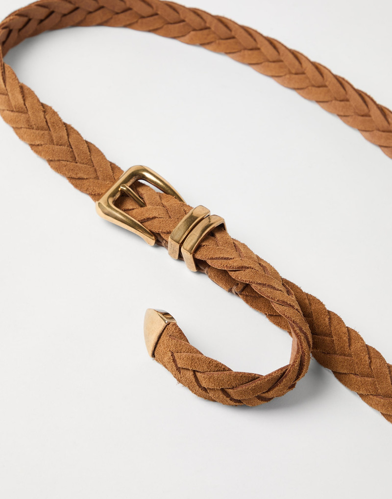 Brunello Cucinelli Reversed calfskin braided belt with tip outlook