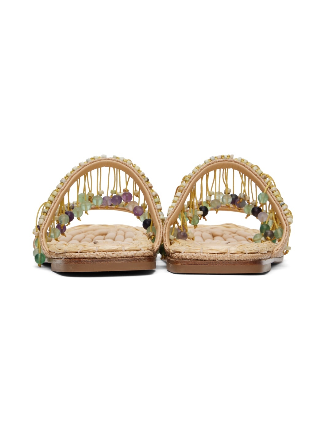 Beige Embellished Raffia Sandals - 2