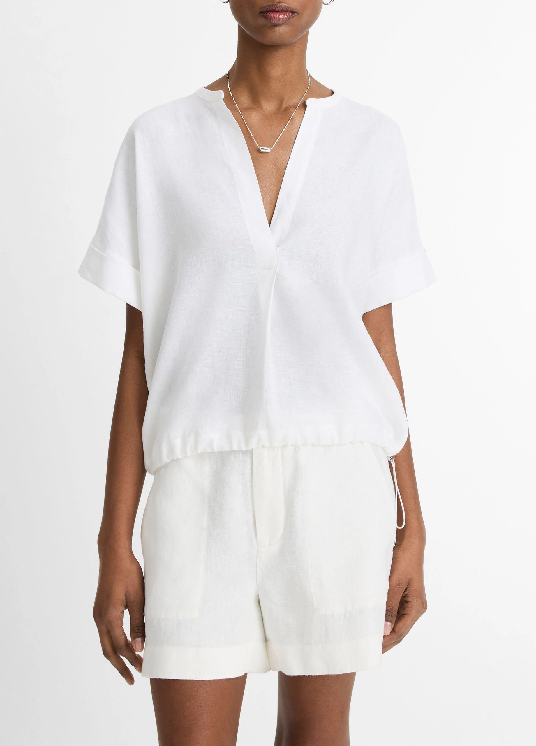 Linen Drawcord-Hem Blouse - 1