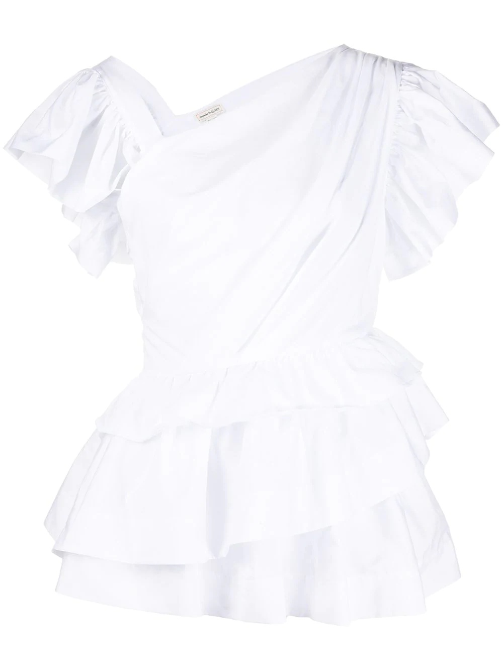 v-side neck ruffled T-shirt - 1