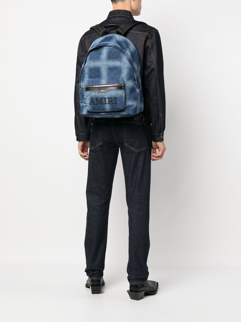 logo-print check backpack - 2