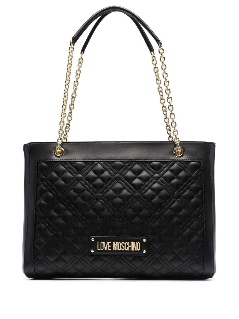 logo-lettering quilted tote bag 1