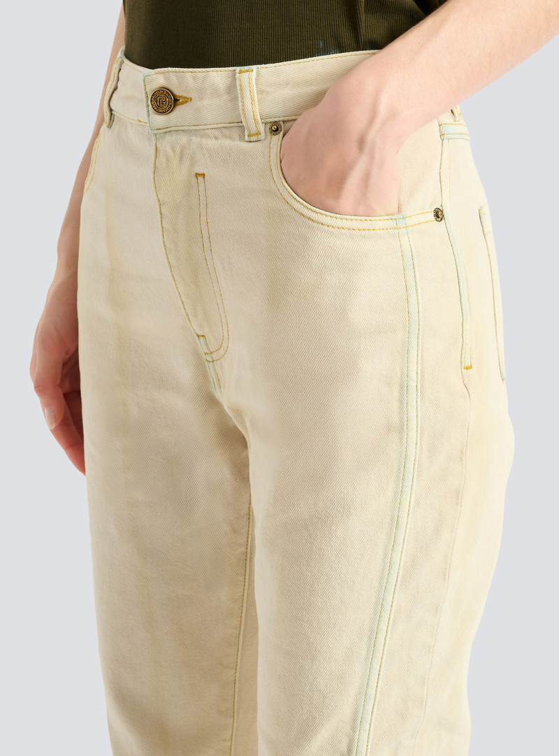 High-waisted faded denim jeans 8