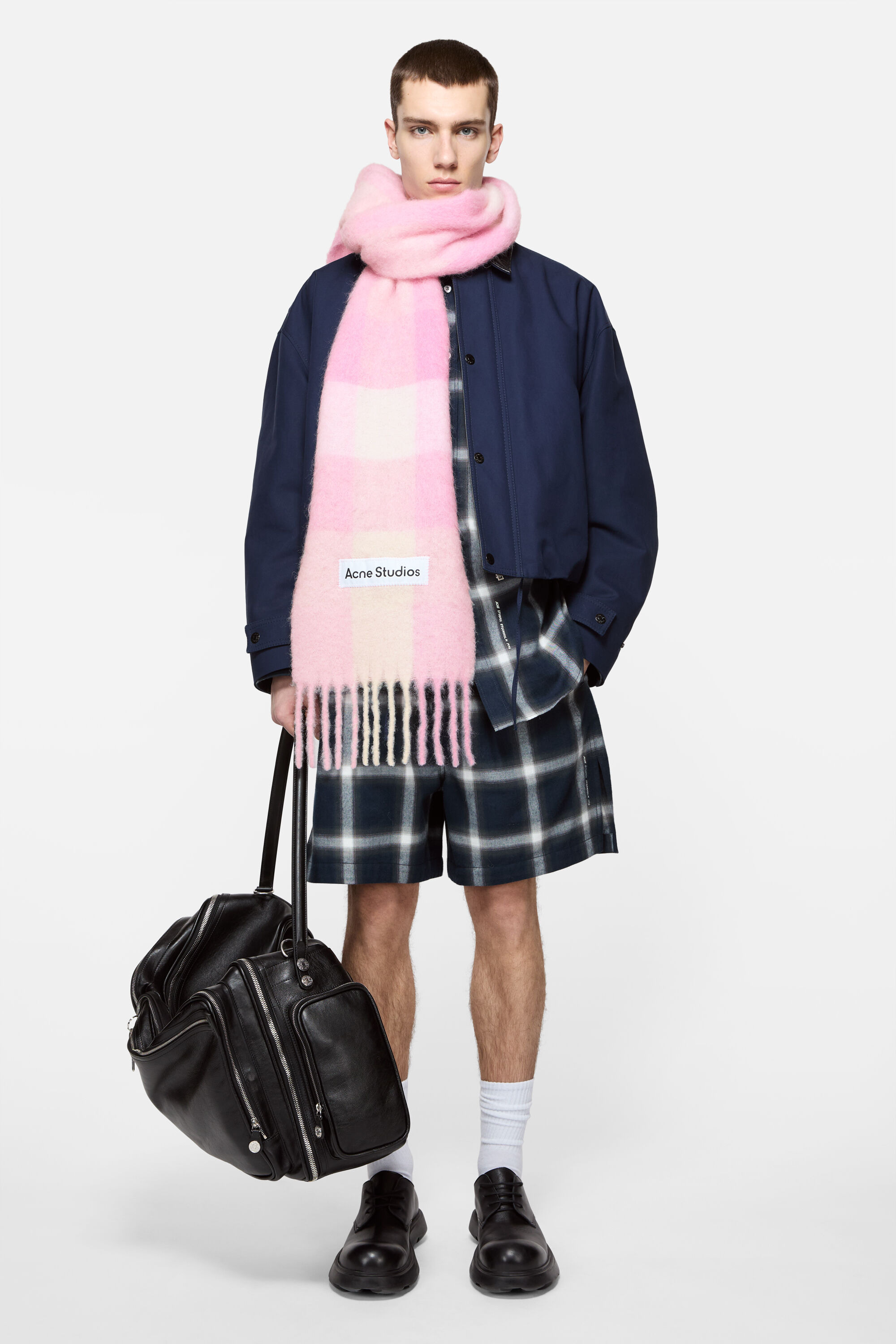 Mohair checked scarf - Candy Pink/White/Pale Pink - 3