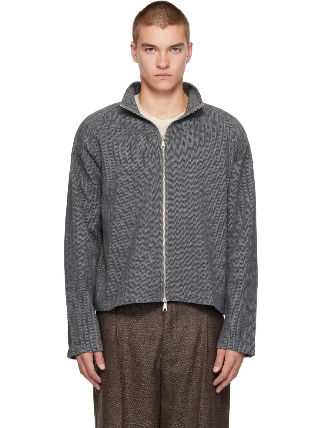Gray Leisure Zip Up Sweater - 1
