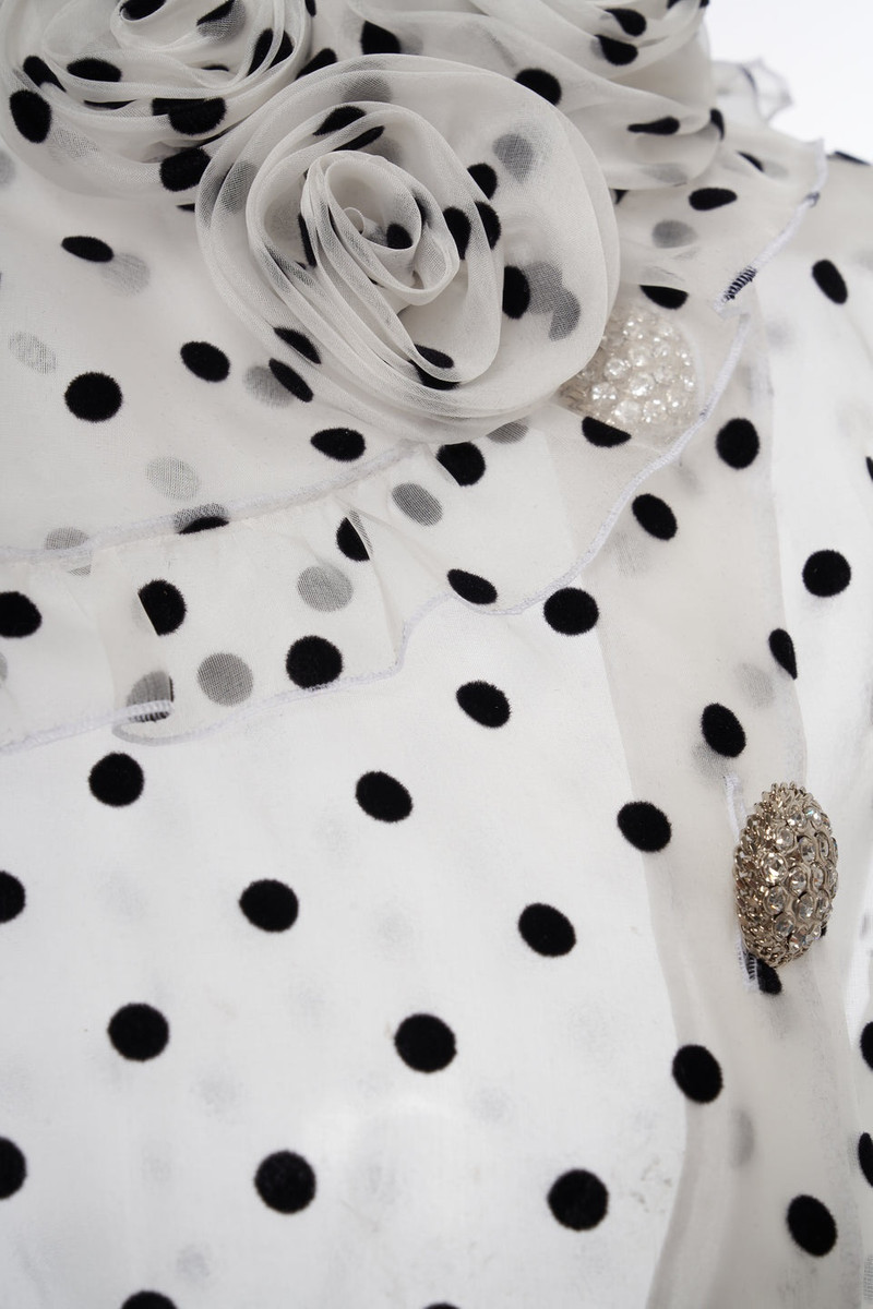 FLOCKED POLKA DOT PRINT SILK ORGANZA DRESS 3