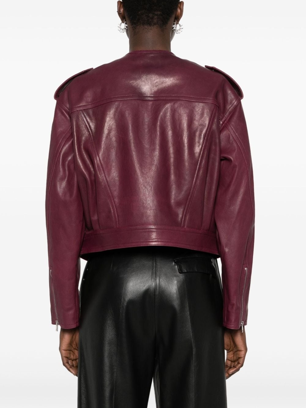 leather cropped biker jacket - 4