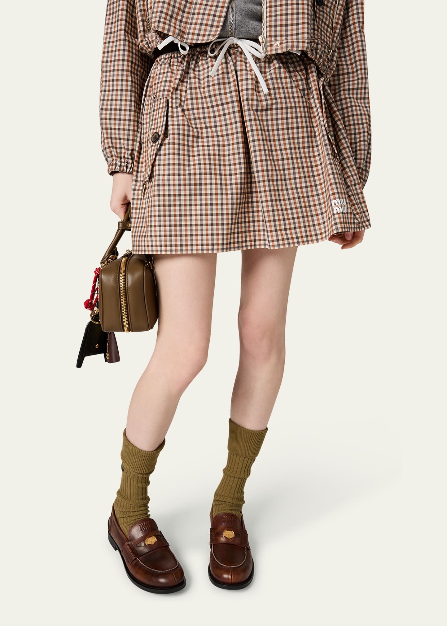 Check Drawstring Mini Skirt - 4