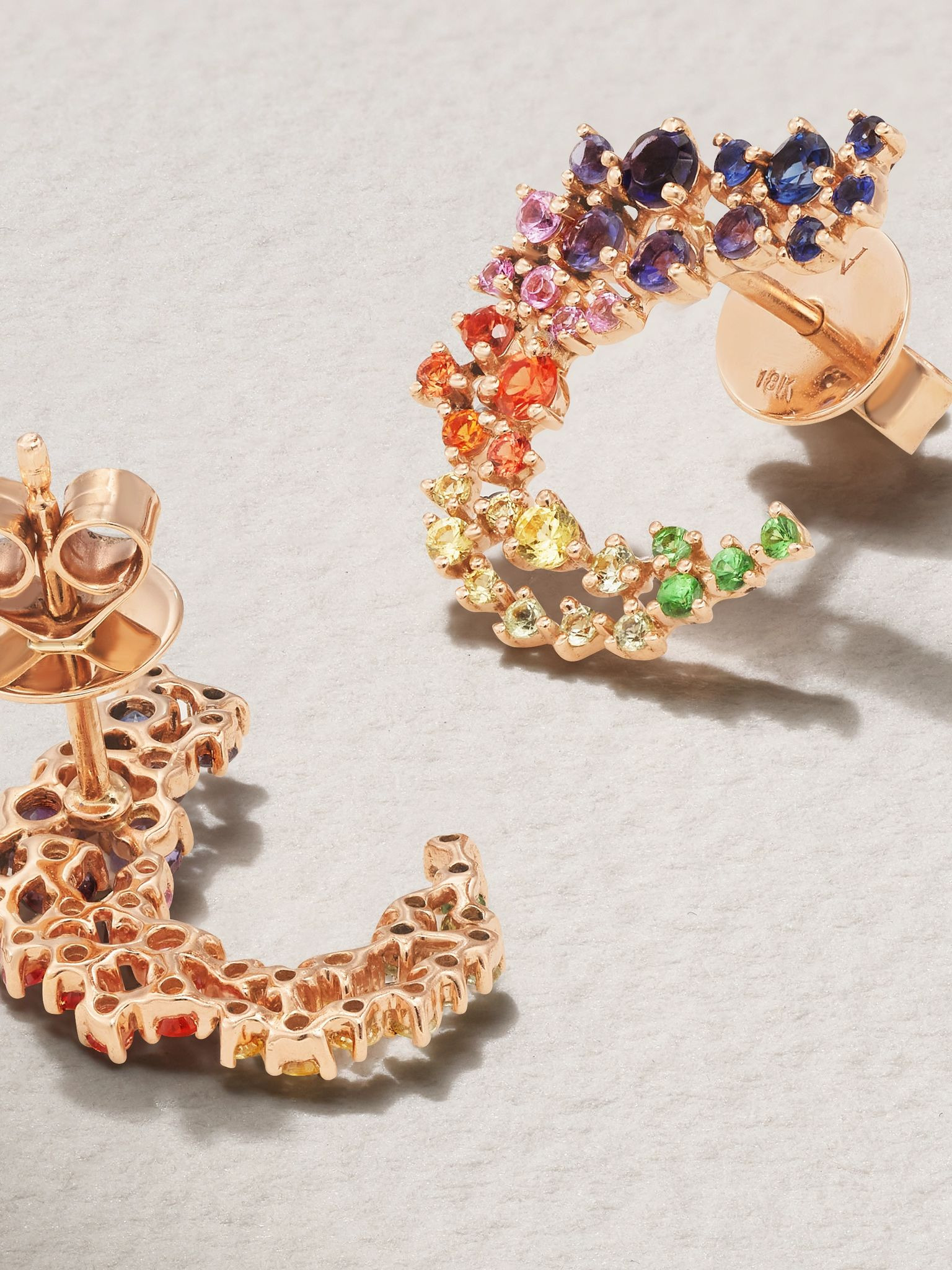 Scatter Huggies 18-karat rose gold multi-stone earrings Gold - 3