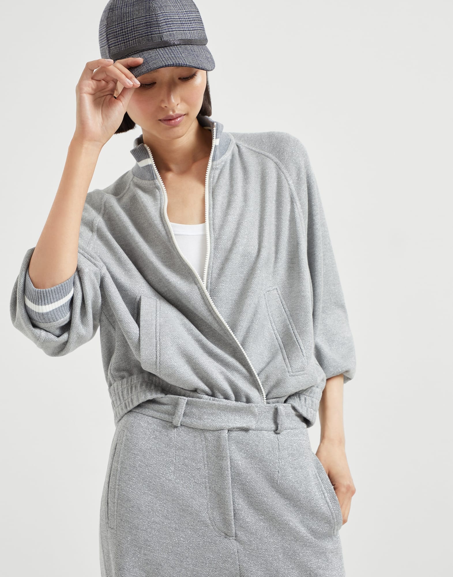 Sparkling piqué sweatshirt in cotton and viscose with zipper - 4