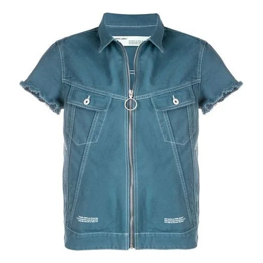 Off-White Zipper Denim Short Sleeve Shirt Loose Fit Blue OMYE033S19C310013900 - 1