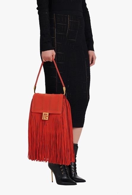 Rust-colored suede and leather Ely bag with fringe - 9