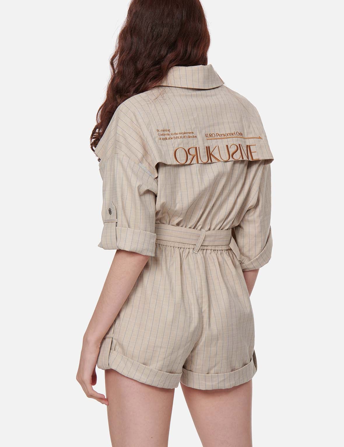 Stripe-pattern Belted Jumpsuit - 3