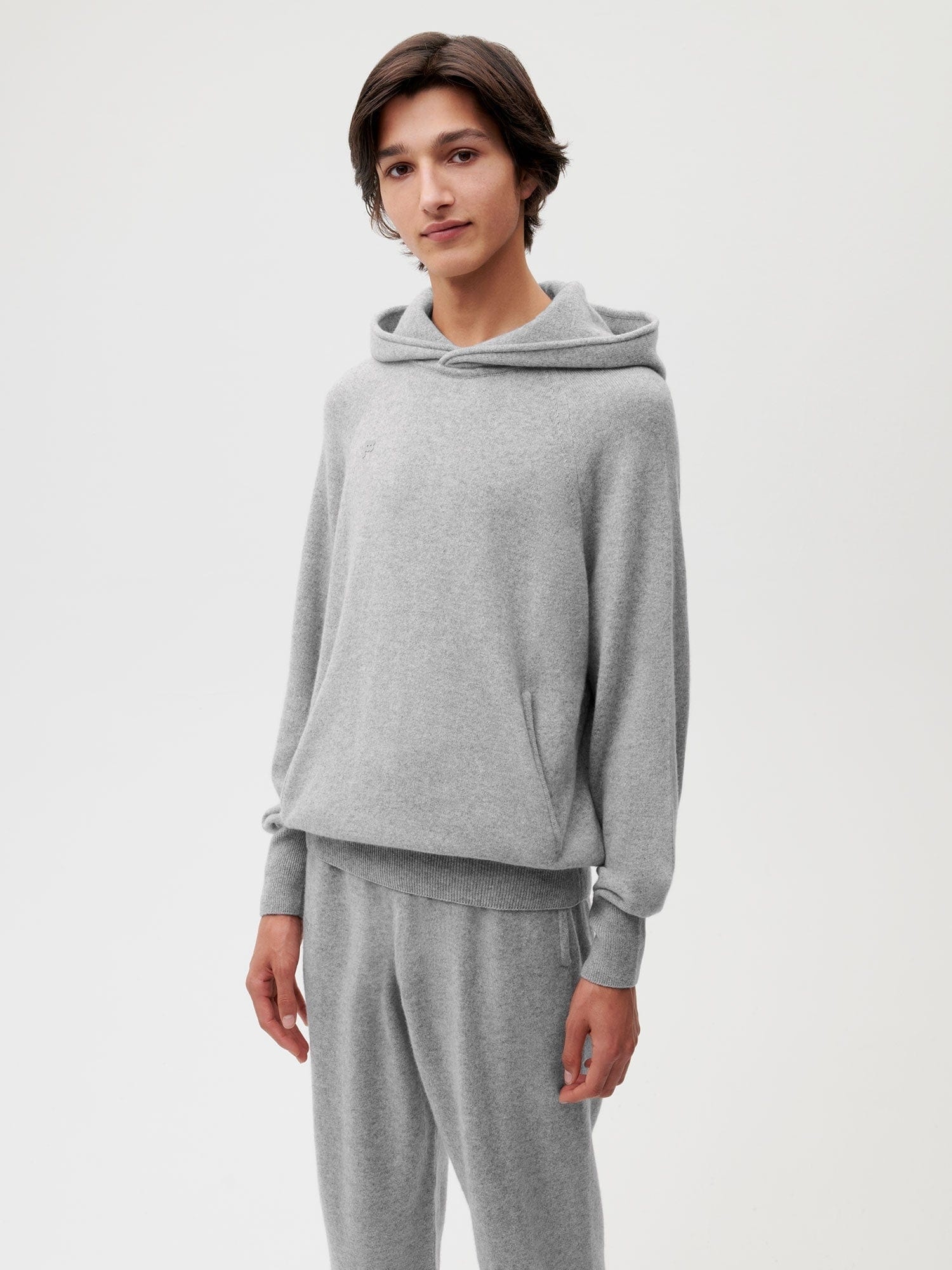 Mens Recycled Cashmere Hoodie - Pale Grey Melange - 2